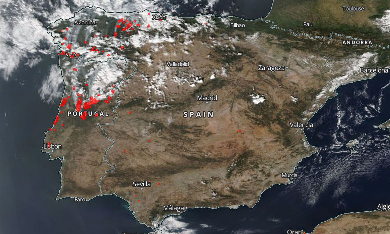 Imagens da NASA mostram incêndios em Portugal