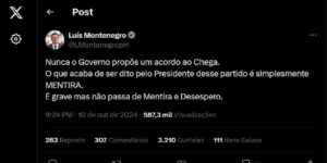 Ventura diz que Montenegro lhe ofereceu lugar no Governo em troca do "sim" ao Orçamento